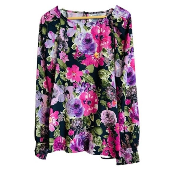 Passport Floral Women's Top - Multicolor Long Sleeve Size Medium - Picture 8 of 8